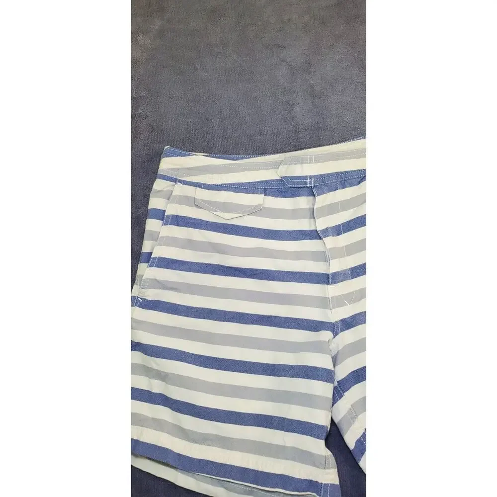 J.Crew Board Shorts Mens Sz 31 Blue Beige Striped Original Longboard Beach C6